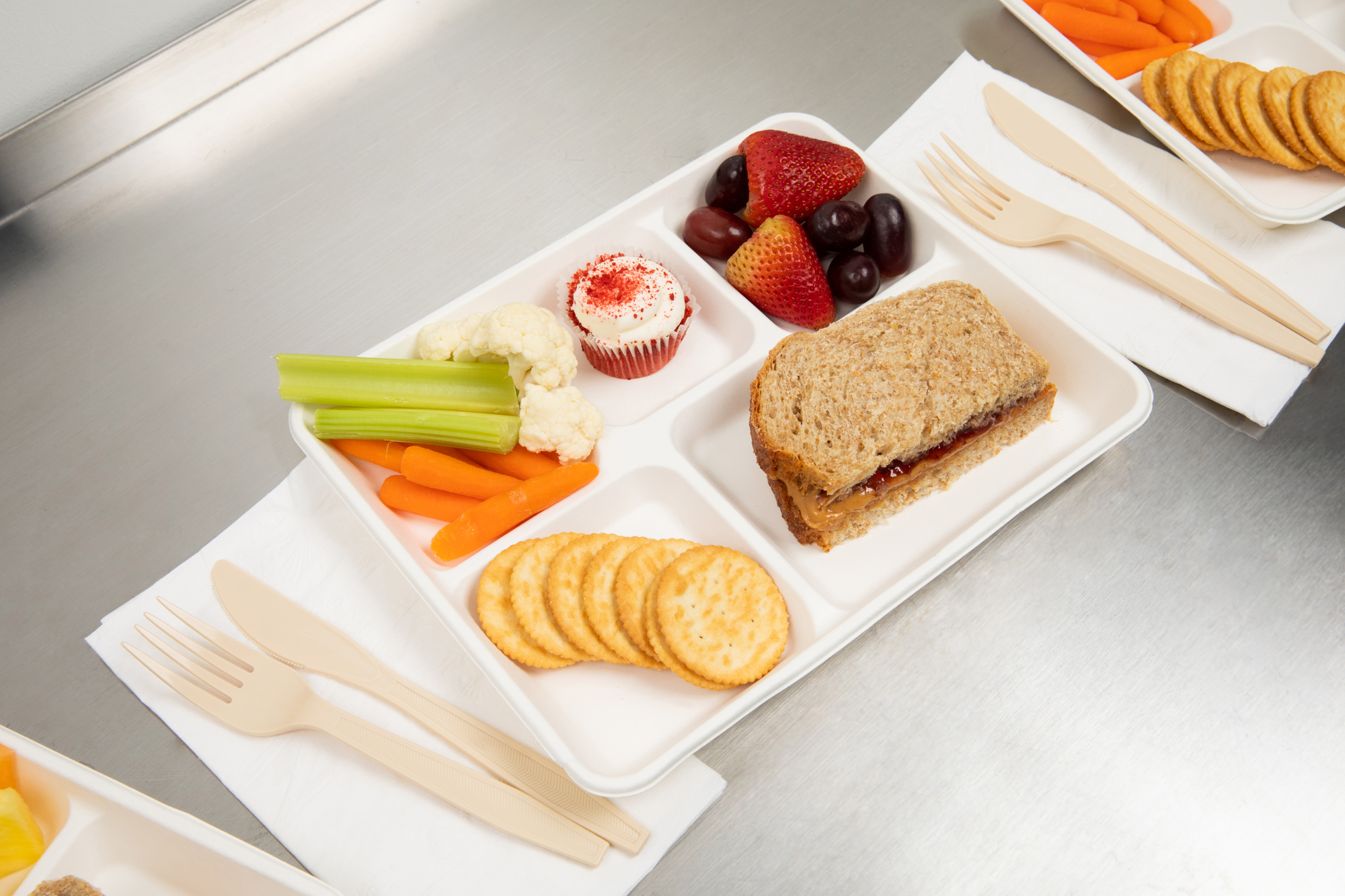 10 x 8” PFAS-Free Fiber Blend 5-Compartment Cafeteria Tray